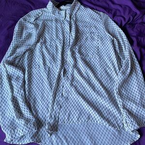 Light Blue Printed Tie-Neck Blouse